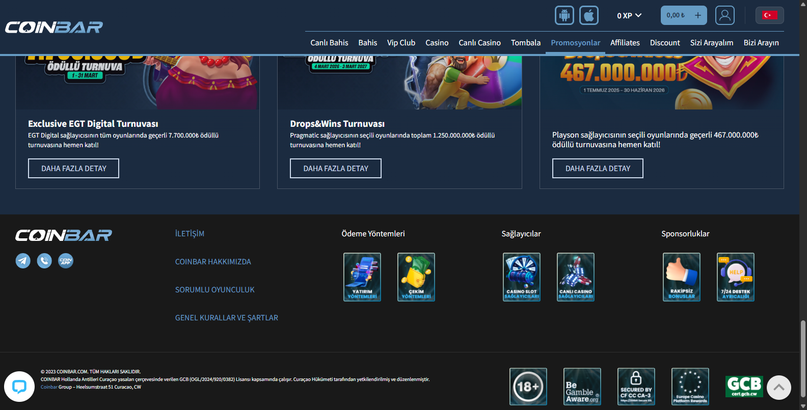 Coinbar Casino İlk Üyelik Bonusu